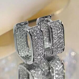 Silver Zircon Diamond White Gold Plated Pave
Square Hoop Minimalist Earrings